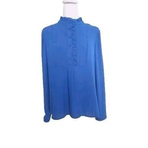 J. Crew Women's Long Sleeve Blouse Ruffled Half Button Up Blue Top Size 4